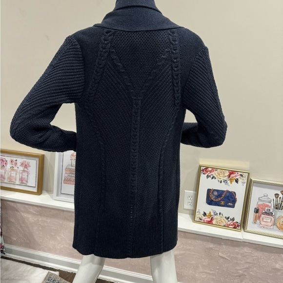 Cabi Navy Blue Open Front Shawl
Collar Fisherman Cable Knit Cardigan Sweater - Picture 2 of 7